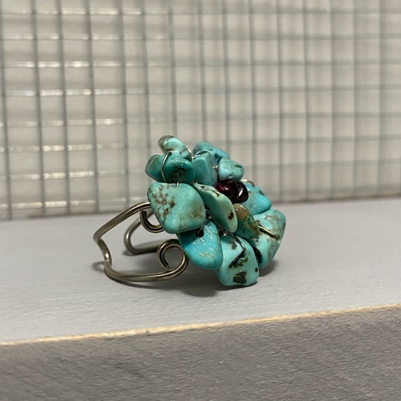 Silver metal, turquoise and purple ring - Picture 1 of 5